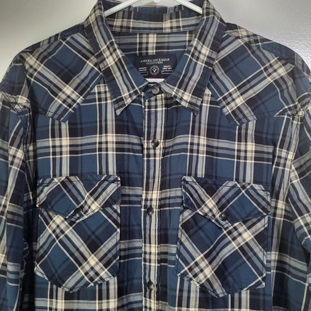 AMERICAN EAGLE OUTFITTERS Mens XXL Vintage Fit Snap Button Plaid Shirt y2k - Picture 3 of 9